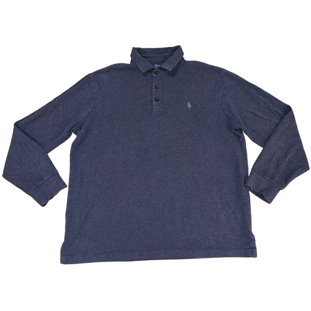 Polo Ralph Lauren Men's Long Sleeve Polo Shirt Navy Blue Heather Large (Fits XL)